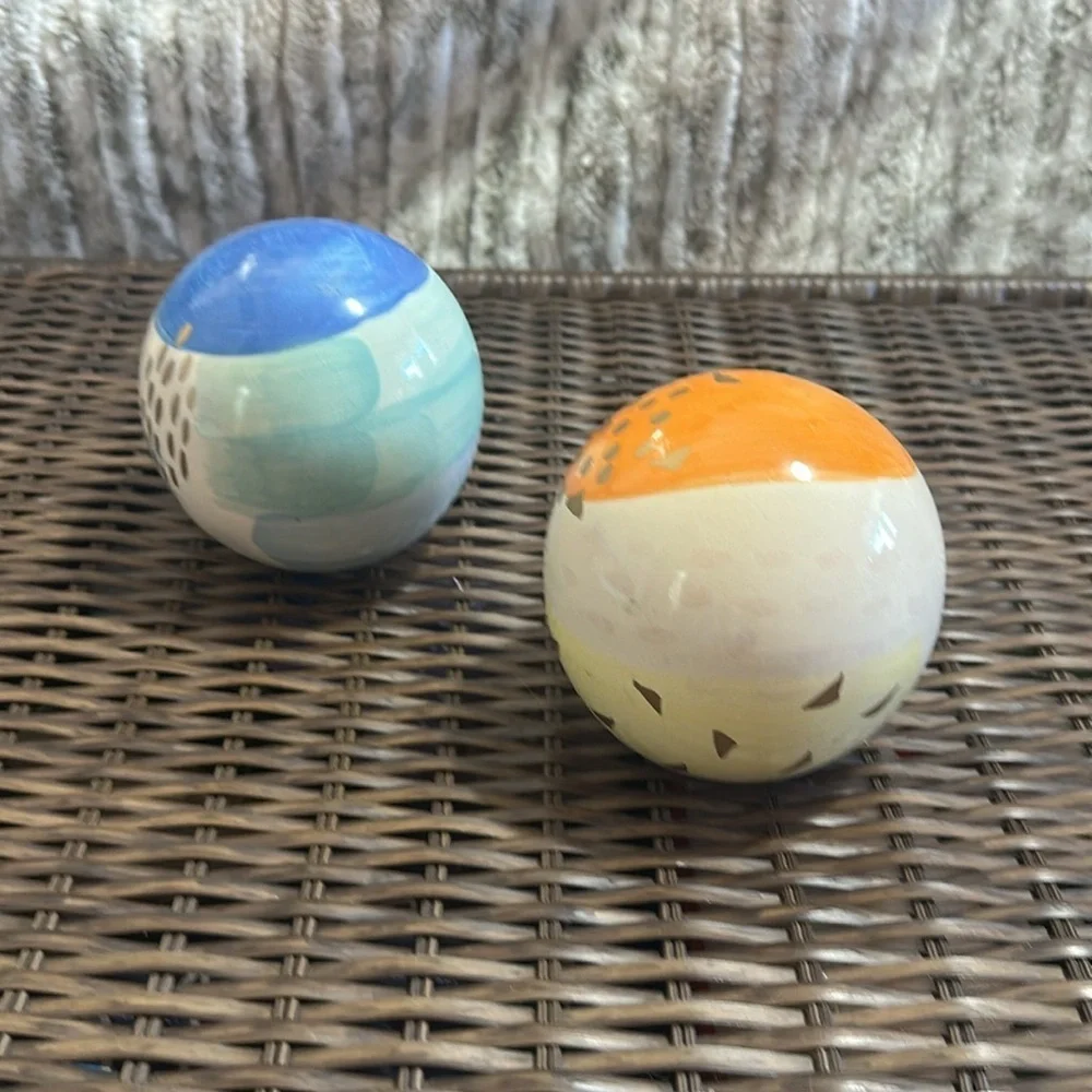 Pier 1 Abstract painted ceramic decorative sphere set of 2